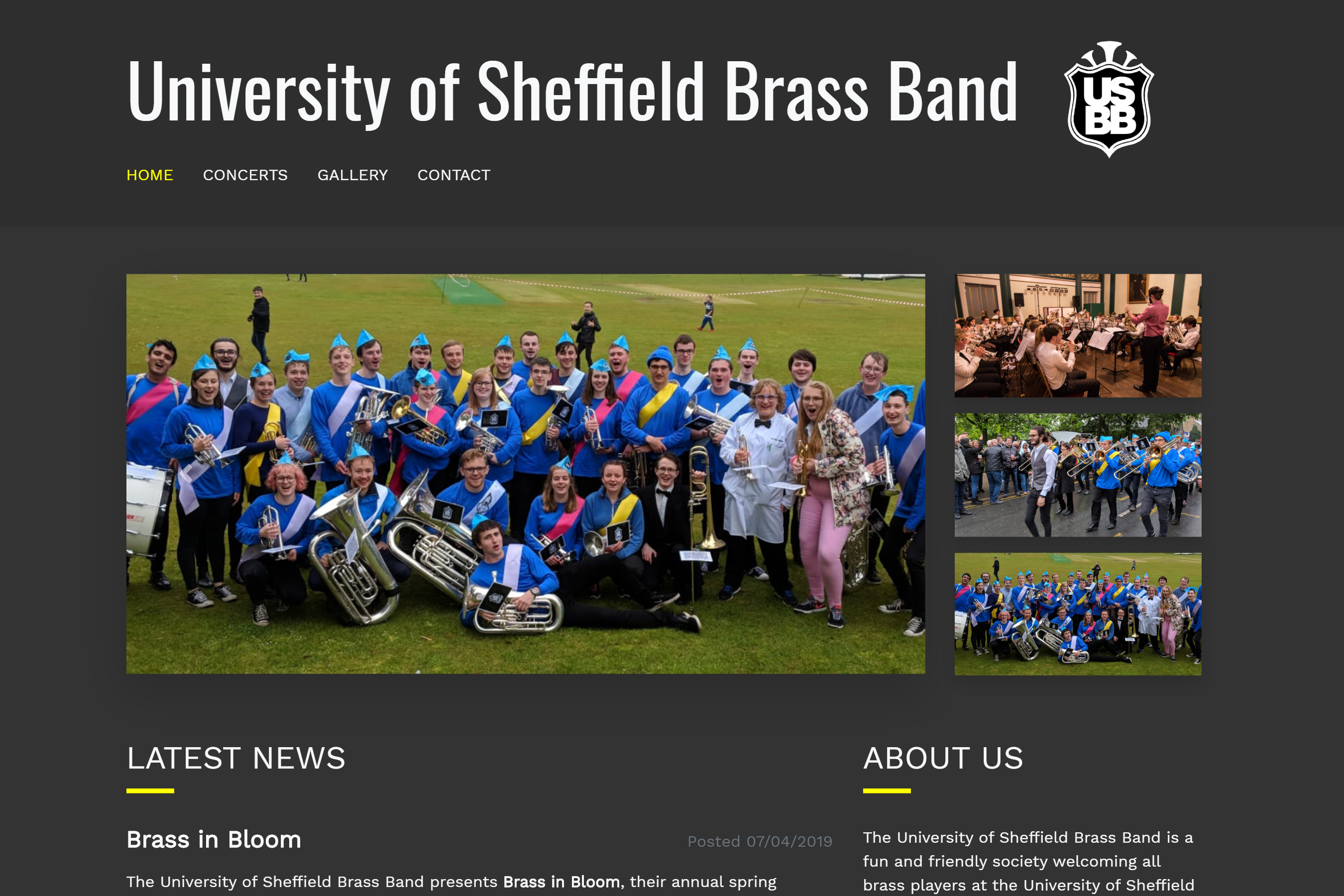 Screenshot of the home page of USBB's website
