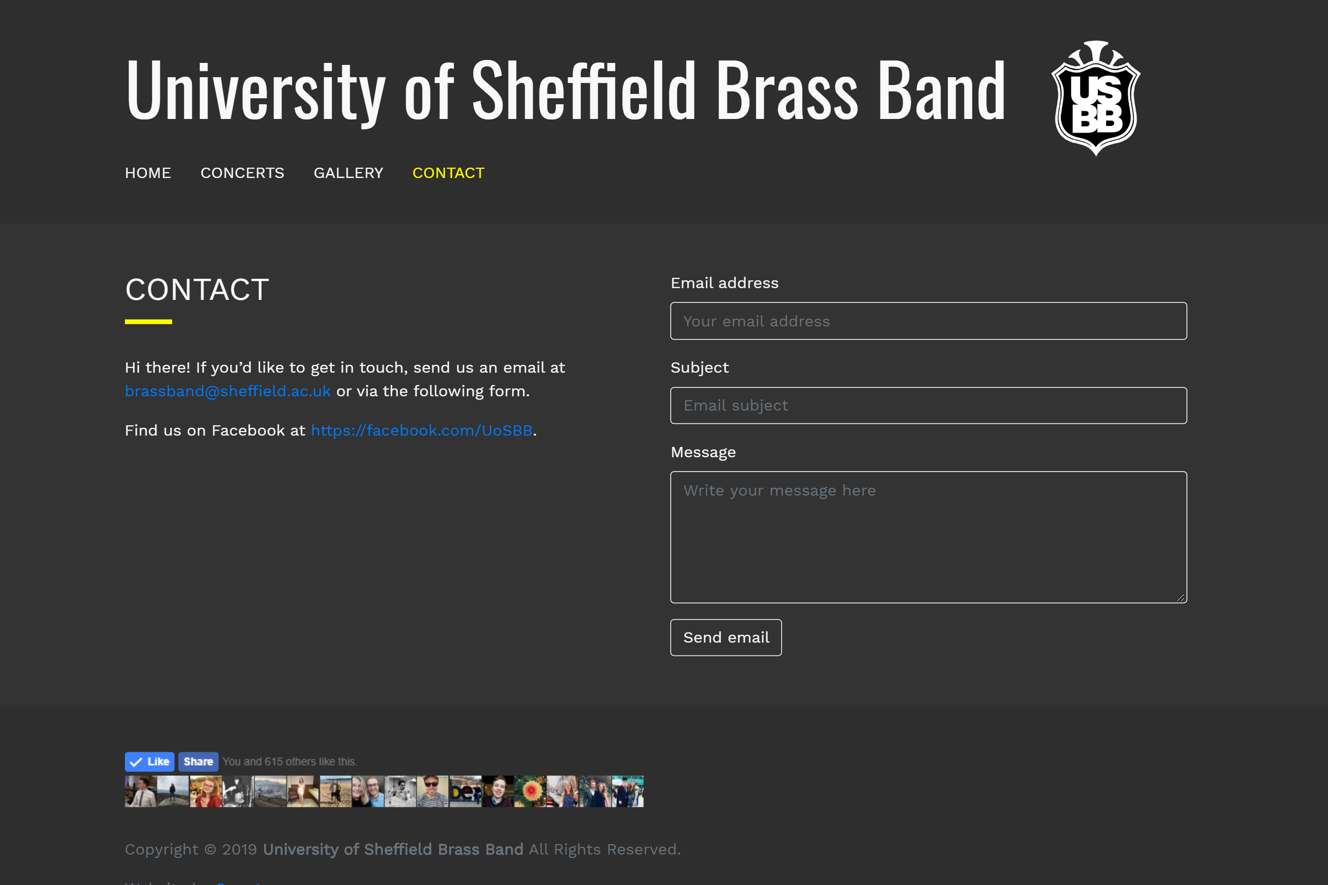 Screenshot of the contact page of USBB's website